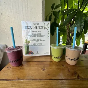 Amazing menu of flavors! From left to right, Berry Wetness, Green Man Go, and Sahara Sunrise! Must Try!