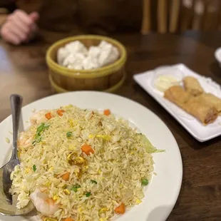 Shrimp fried rice , Beef Shiomai, Shrimp wrapped w/ bean curd