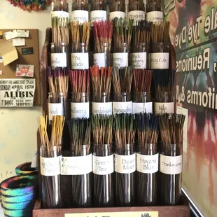 Lots of incense flavors available for purchase.
