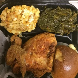 Tyemeka&apos;s fried chicken breast with wing , Mac &amp; cheese , greens