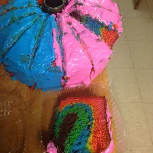 Tyemeka&apos;s tye dye cake freshly  baked at Tyemeka&apos;s soulfood