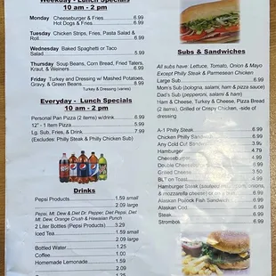 a menu for a sandwich