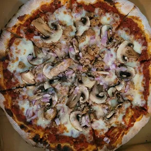 Sausage,  onion and mushroom.