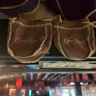 Mini Crown Royal bags. Main lobby