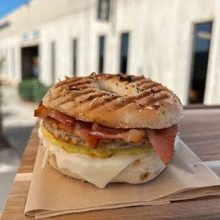 a bacon, egg, and cheese sandwich