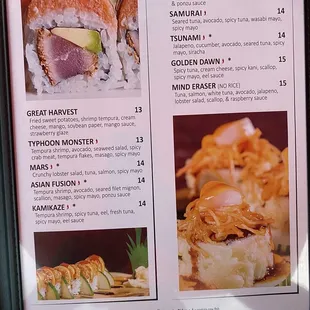 menu, sushi and sashimi