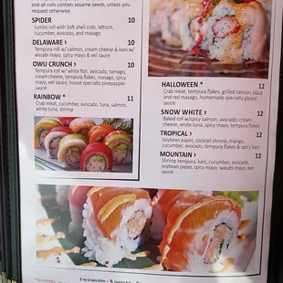 menu, sushi and sashimi