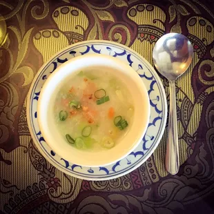 Thai Rice Soup complements of the chef. It's a great little appetizer!
