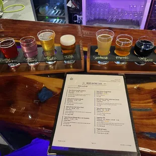 Menu and 2 flights of beer
