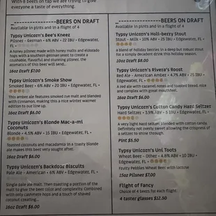 Beer menu