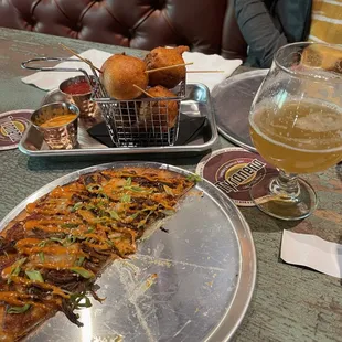 Bulgogi Pizza and Waygu Beef Corn Fritters.