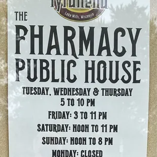 Hours of operation.  Be sure to note that the kitchen isn't open on Sunday, something I wish we'd known before going.