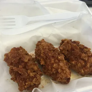 fried chicken in a styrofoam container