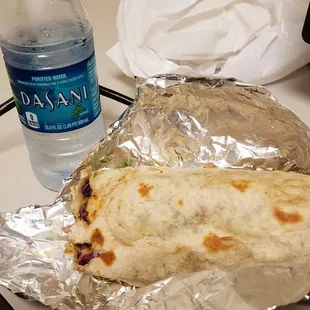 KBBQ short rib + kimchi burrito $5. Water not included; it is there for size comparison.