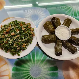 Tabbouleh Salad and Grape Leaves Traditional Vegetarian