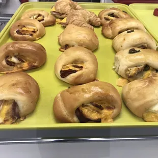 Jumbo Kolaches: sausage, ham, or bacon with egg and cheese.