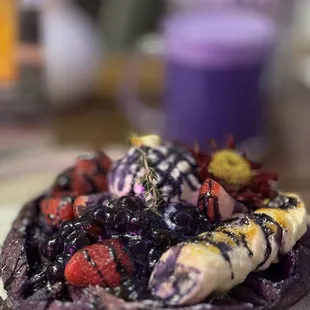 Ube Milk Tea + ube mochi waffle