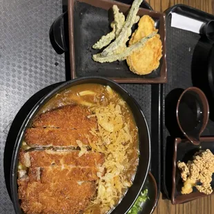 Katsu Curry Udon, sweet potato and green bean tempura