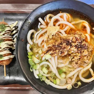 Tan Tan Soup Udon and Takoyaki (Skewered 3pcs)