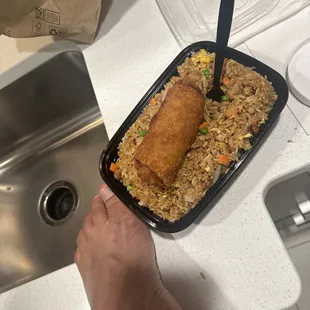 Pork fried rice. Pork egg roll. Size 12 gorilla foot