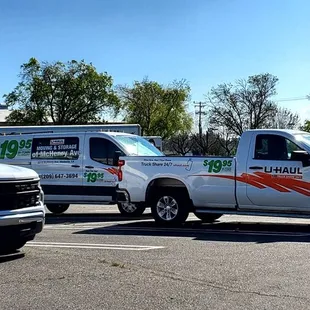 Partial fleet of truck and van rentals at Uhaul.