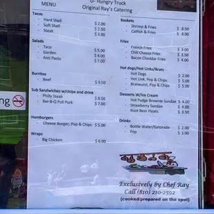 a menu in a window