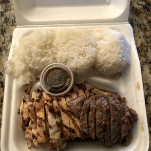 Combo Beef and Chicken Breast Teriyaki. Great Portion size!