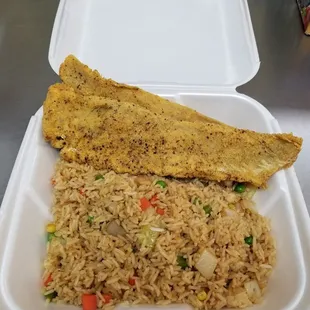 2 pc fried whiting! Huge! With shrimp fried rice