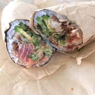 Build your own (2 proteins) 2 small soft shell crab &amp; spicy tuna. Masgo, seaweed salad, green onion, jalapeños, &amp; sauce $10.49