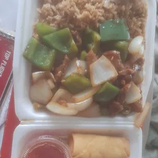 The beef peppersteak lunch special. Costs $10.35. Date: Thanksgiving  of 2023.