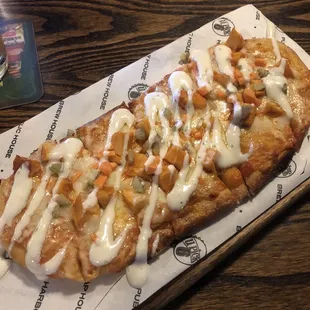 Buffalo chicken flatbread.. my favorite menu item!!
