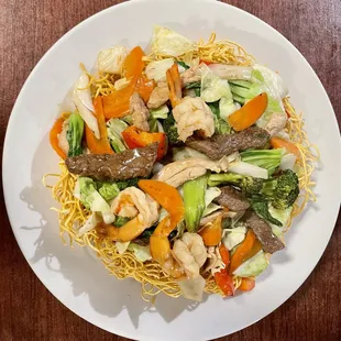 Crispy Egg Noodles with Shrimp, Pork &amp; Vegetables