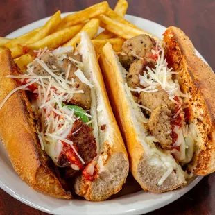 two hot dogs and french fries