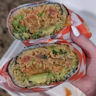 Giant, well made sushi burritos!