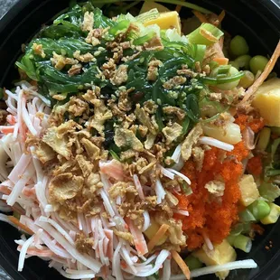 Large Poke bowl - make your own. Spicy tuna, fresh salmon and marinated tuna. Loved it!