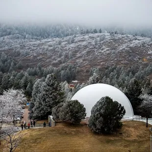 The U.S. Air Force Academy Planetarium on a foggy morning.