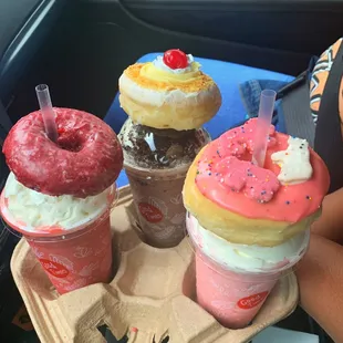 Red velvet frappe  Strawberry Banana frappe  Cookies n cream frappe