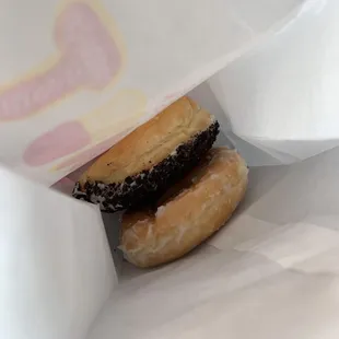 Oreo donut and raspberry (both so yummy)