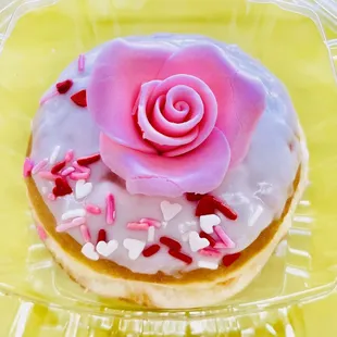 Valentines pink flower sprinkle glaze donut