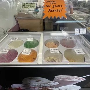 a display of different flavors of ice cream