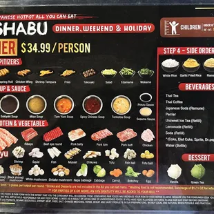 Menu dinner - $34.99/person