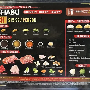 Lunch menu - $15.99/person