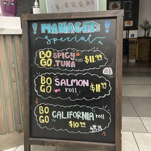 BOGO California Roll BOGO Salmon Roll  BOGO Spicy tuna Roll.  only in store Try best deal menu