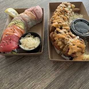 Rainbow Roll and Tempura Spicy Tuna Roll