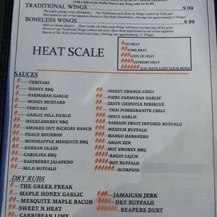 a menu for the heat scale