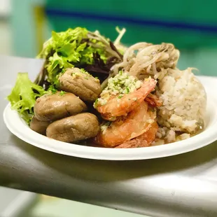 Garlic shrimp and mushrooms.