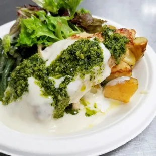 Chicken with cashew pesto cream sauce.