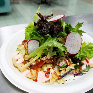 Roasted Kabocha Tostada with fresh watercress salad.