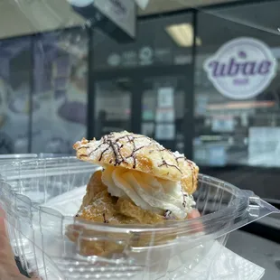 Ube cream puff. $3