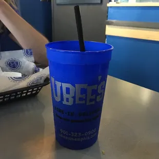 Your drink comes in a reusable cup.